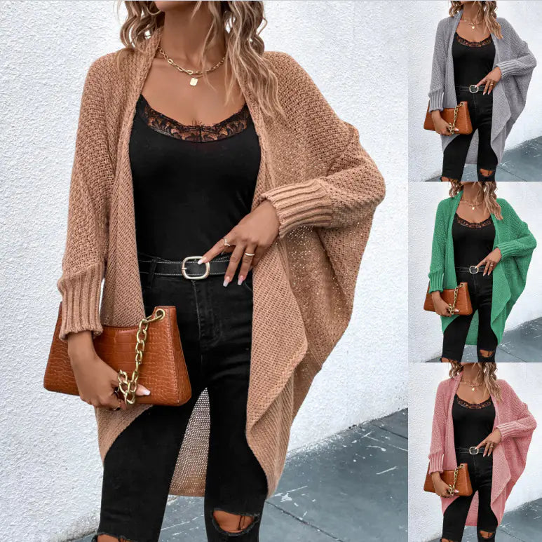 2023 Women's Irregular Batwing Sleeve Knit Sweater