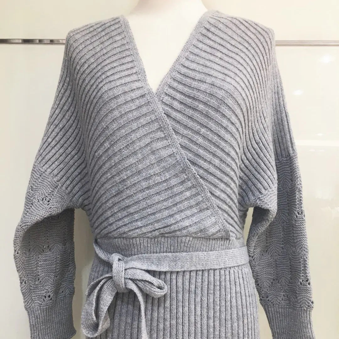 Women's V-Neck Batwing Sleeve Wool Sweater Dress